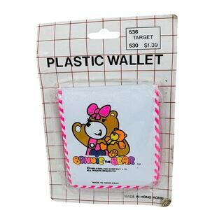 Bonnie Bear Plastic‎ Wallet 1983 White Pink Girl Bear Vintage New Old Stock